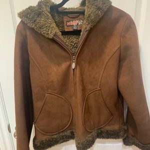 Faux Suede, Sherpa Trim, Hooded Jacket